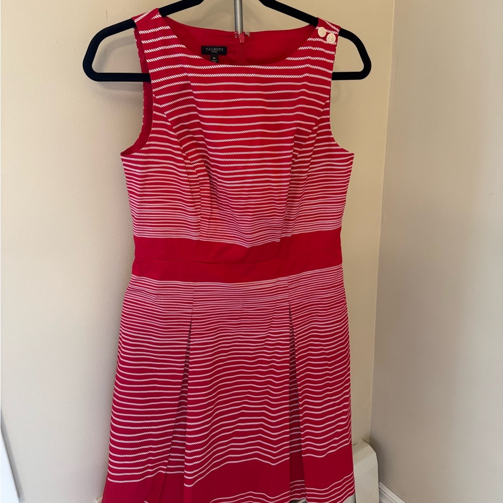 Talbots Red and White Striped Midi Dress